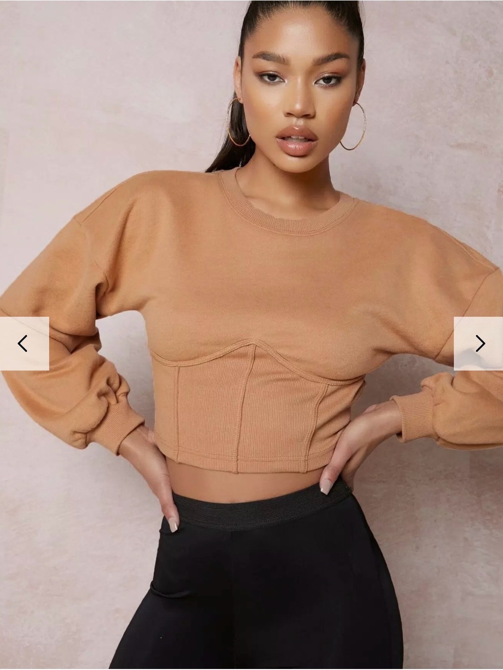 Cropped Camel Corset Sweatshirt